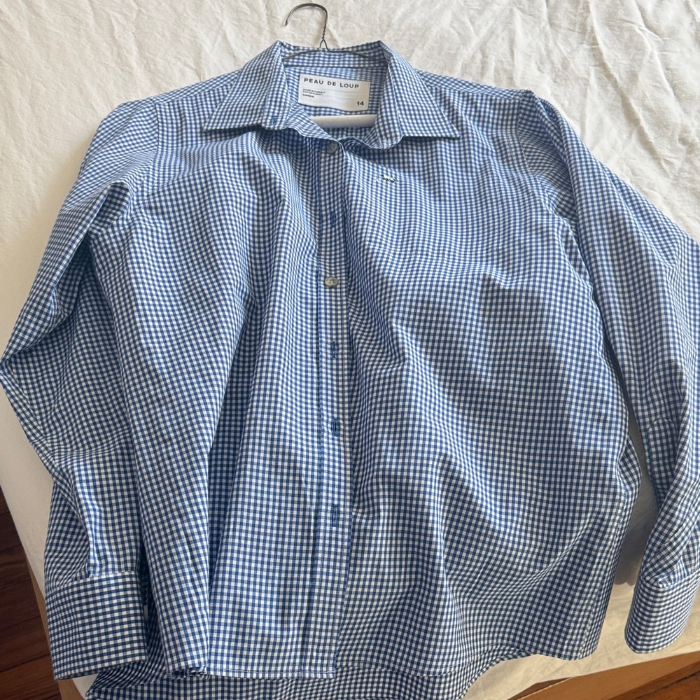 Peau De Loup Blue & White Checkered Button-Down Shirt Women's 14